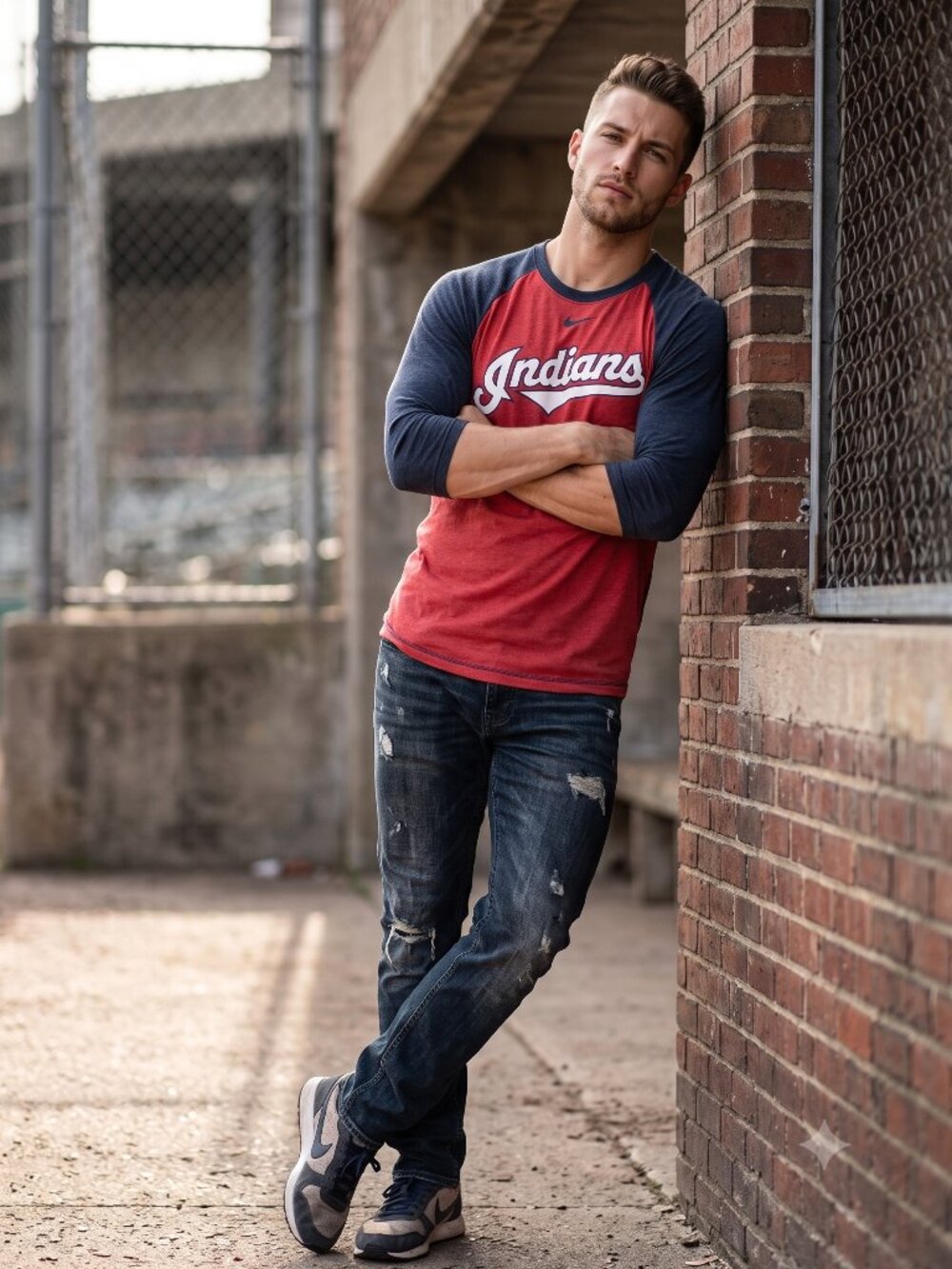 Nike Cleveland Indians Vintage Script 3/4 Sleeve Tri-Blend Baseball Shirt XL